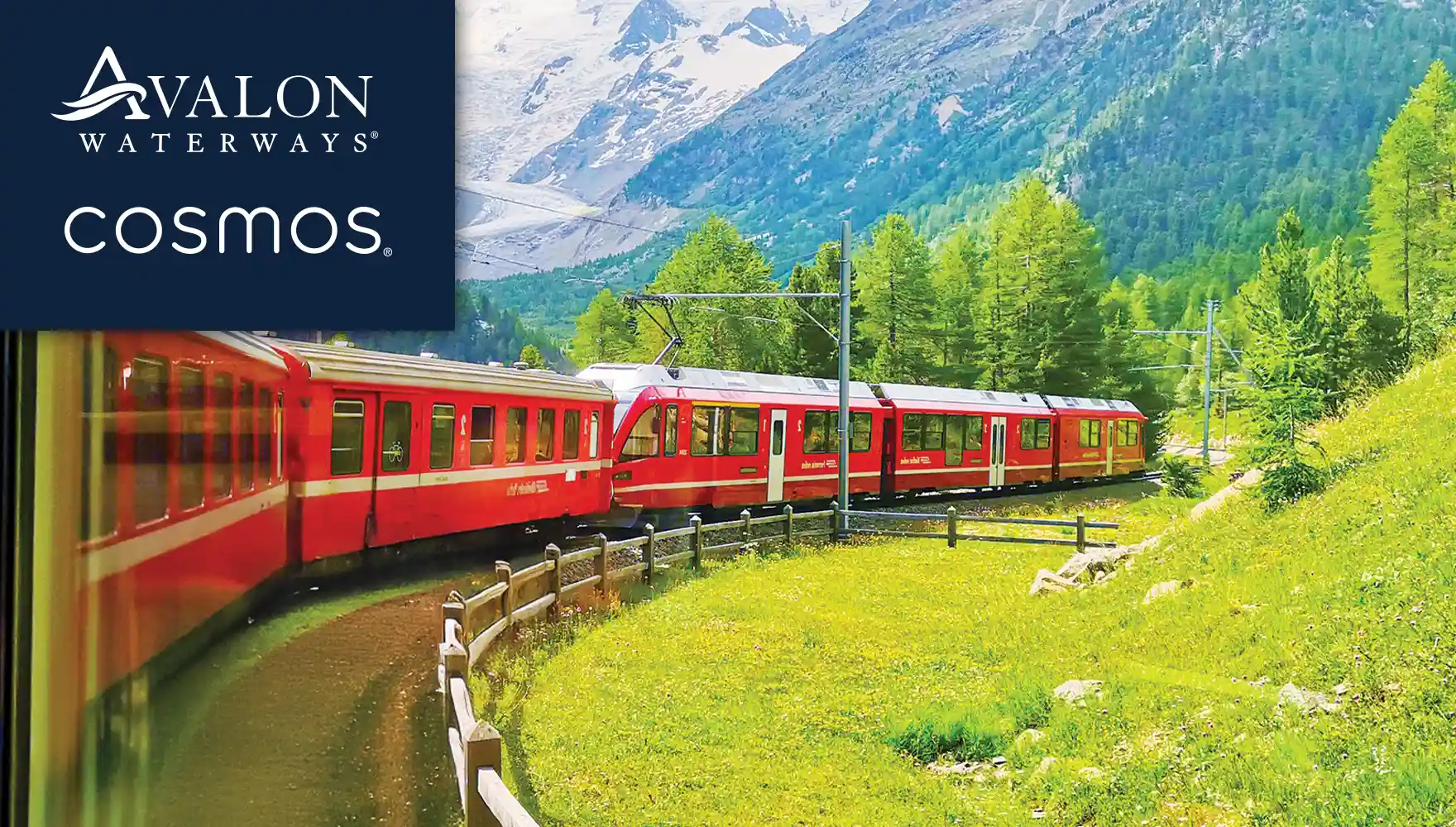 Photo of the Bernina Train traveling through across Switzerland