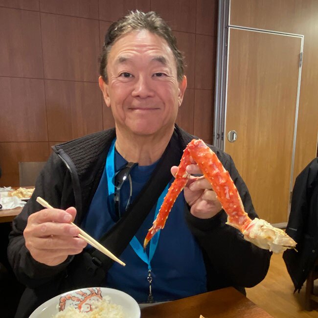 Bryan enjoying some delicious Hokkaido crab in Japan.