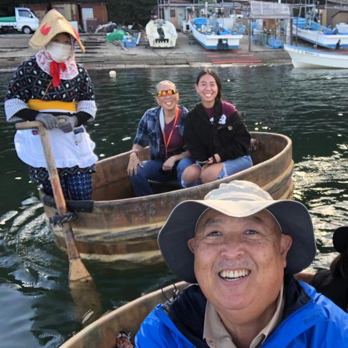 Cliff (front) enjoying his tarai bune boat ride on Sado Island, Japan.
