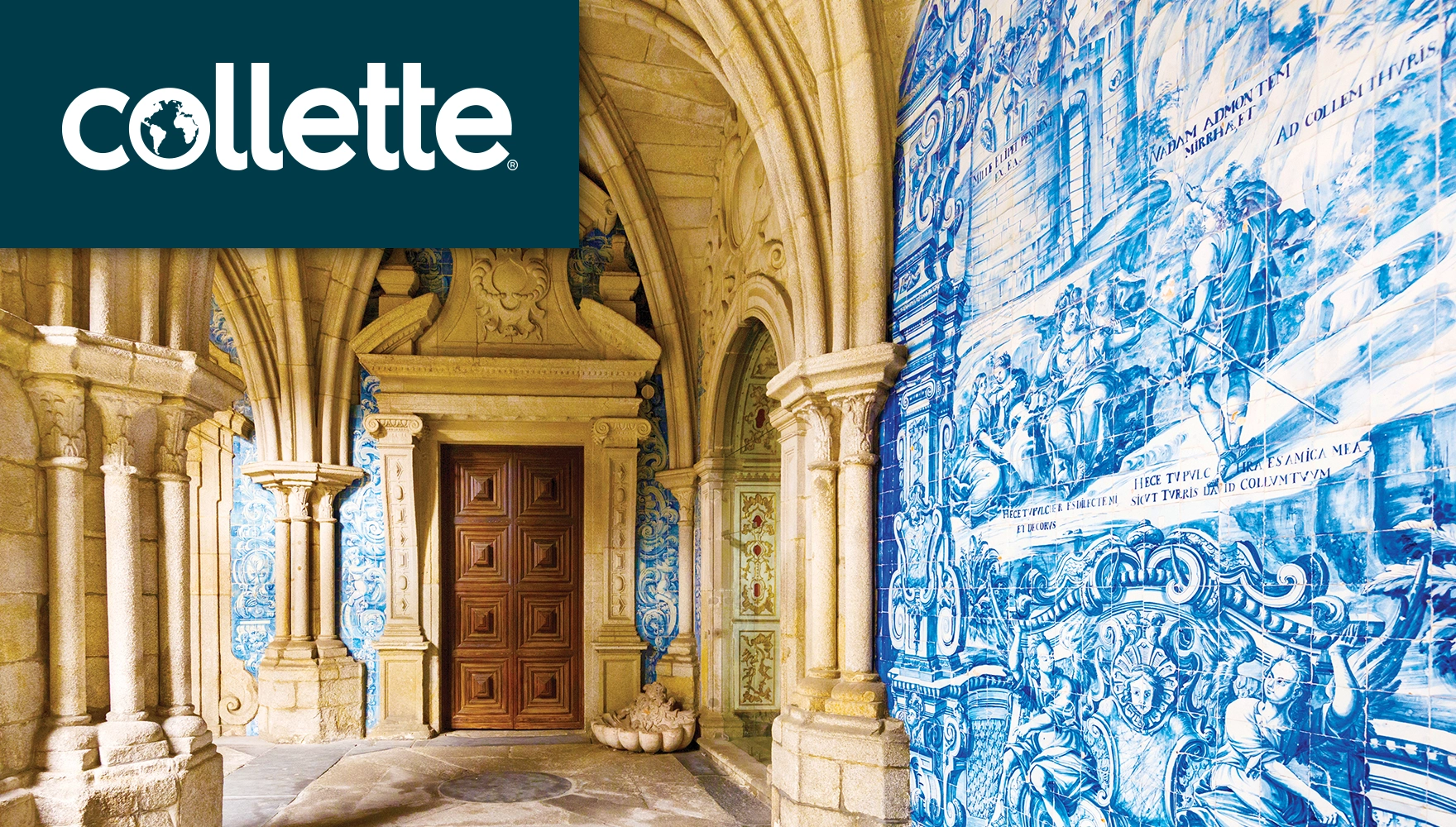 Photo of Azulejos (hand-painted blue) tiles in Porto, Portugal