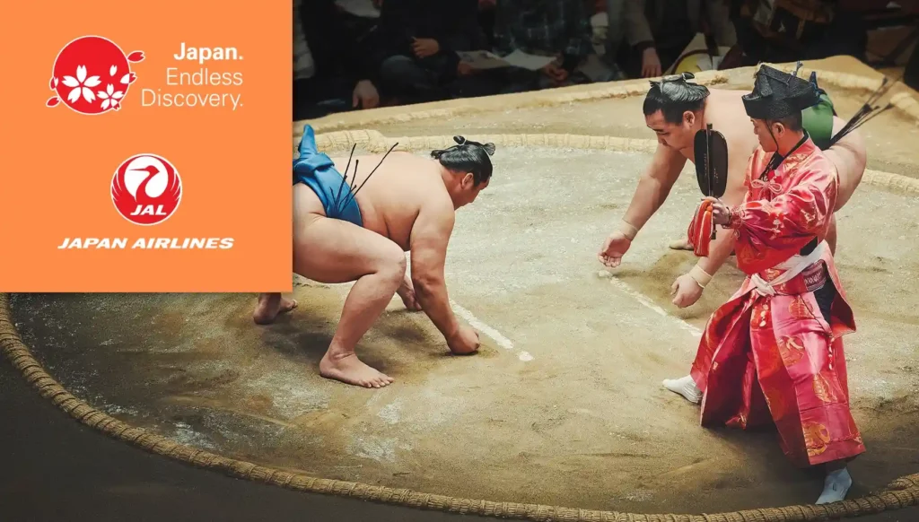 Photo of Sumo Wrestlers and Gyoji (Referee)