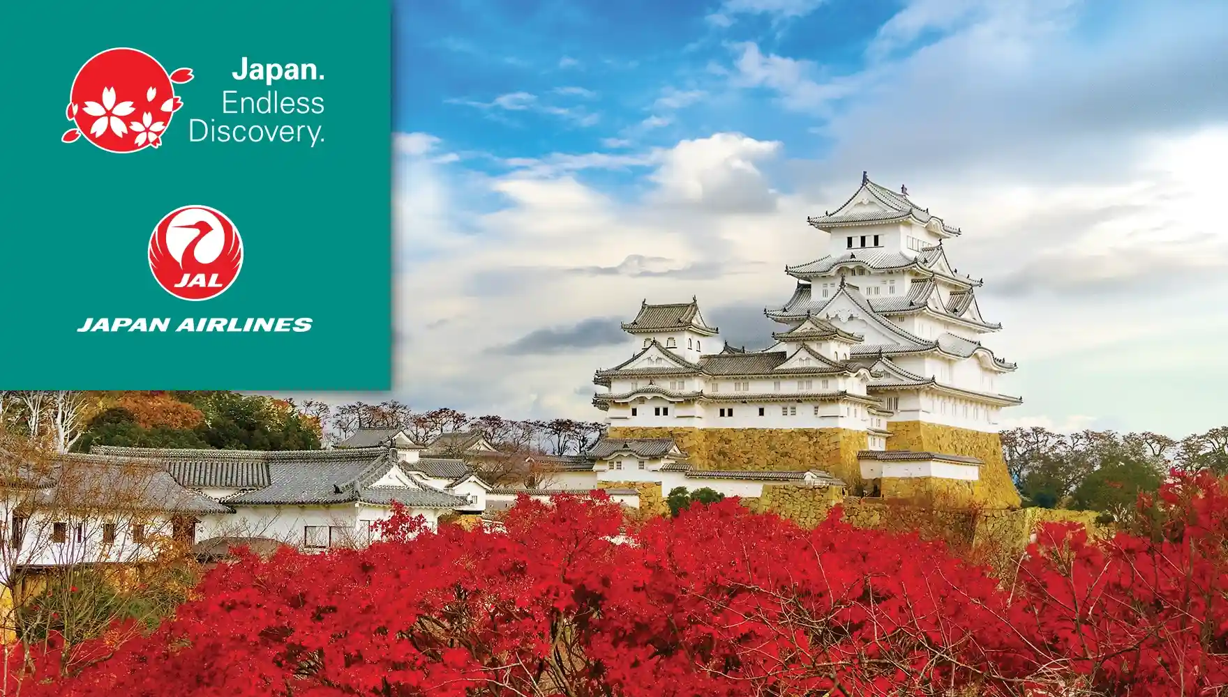 Photo of Himeji Castle surrounded by fall foliage