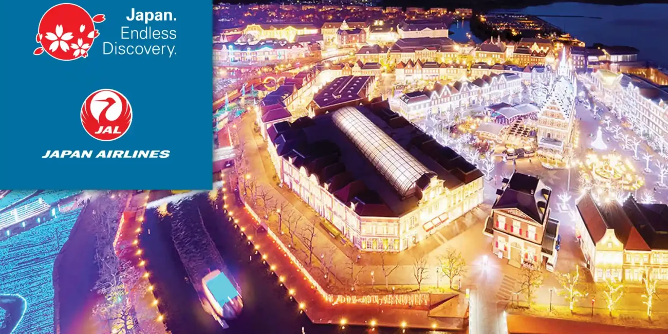 Aerial view of the illuminations at Huis Ten Bosch Amusement Park in Sasebo, Kyushu