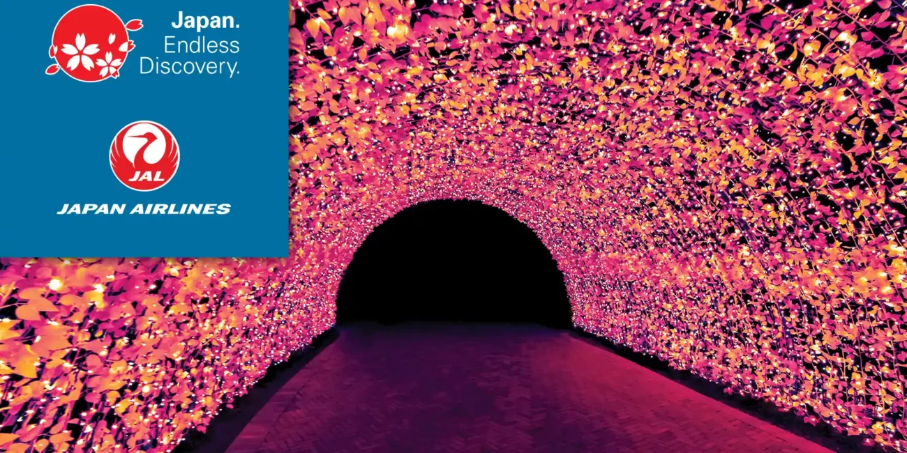 Photo of the “Tunnel of Light” at the Nabana no Sato illumination in Nagoya, Japan