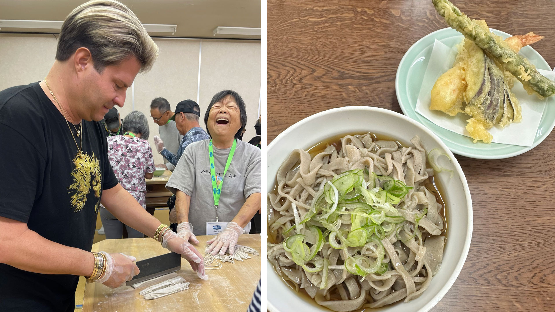 Michael and fellow tour member Sylvia, participating in our hands-on activity of making fresh soba noodles!