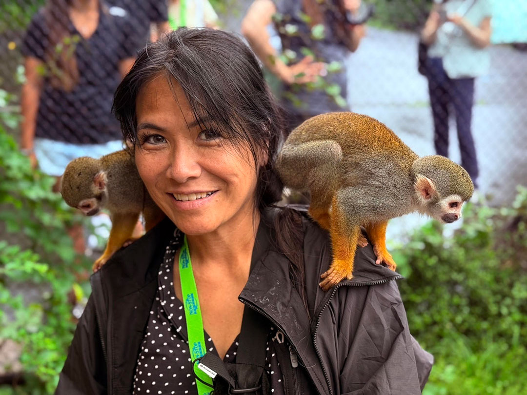 Wendy-Iwasaki-Japan-Nagasaki-Bio-Park Wendy Iwasaki with a friend at the Nagasaki Bio Park in Japan.