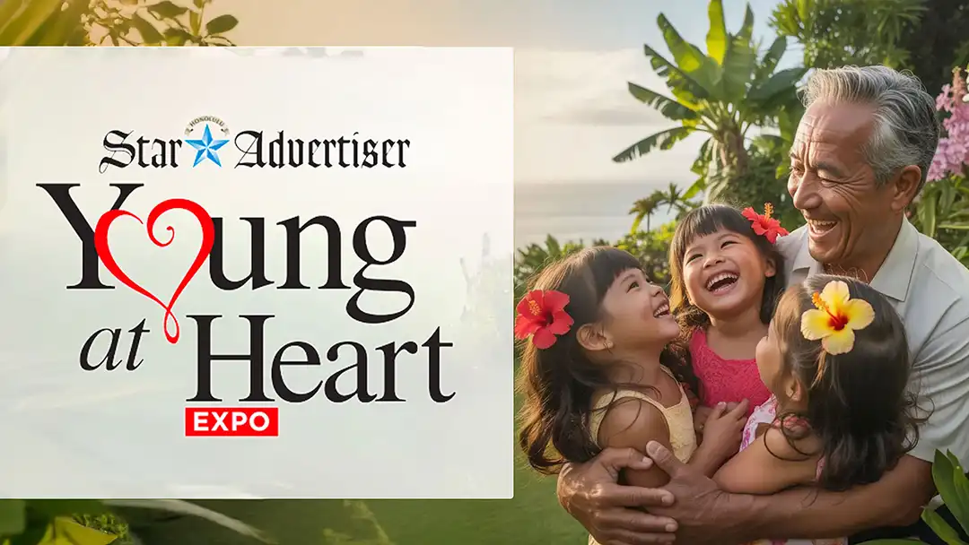 Young at Heart Expo Event Logo with a Hawaii family.