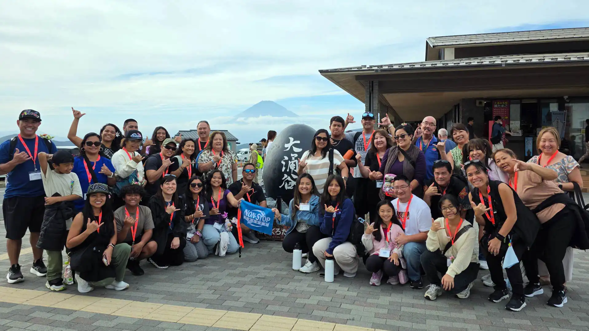 2025 Fall Ultimate School Break Tour, group at Owakudani, Japan.